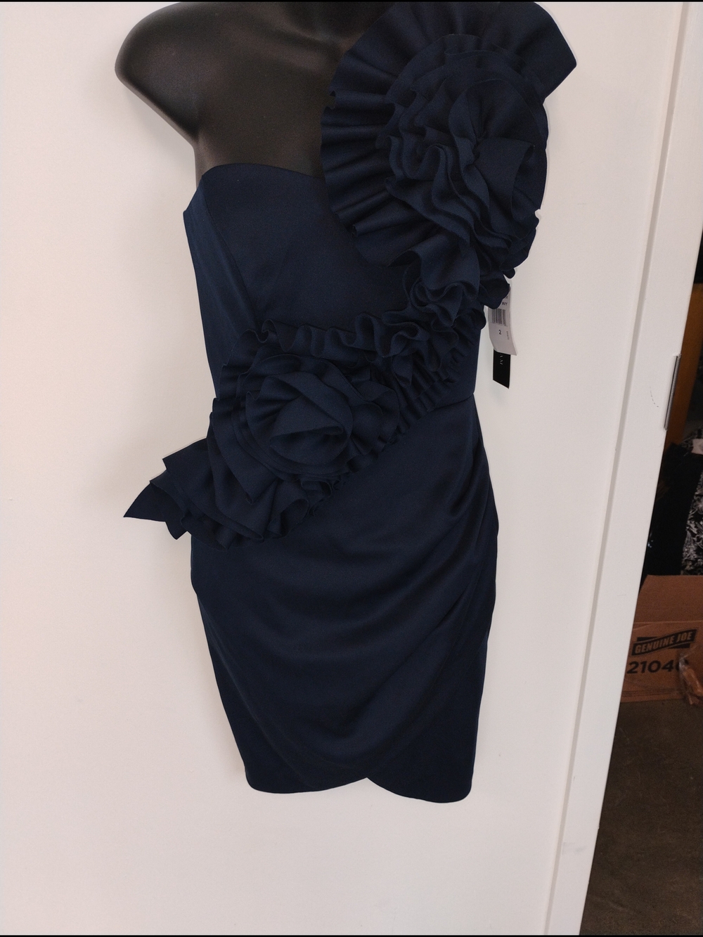 One-Shoulder Ruffle Cocktail Dress - Navy